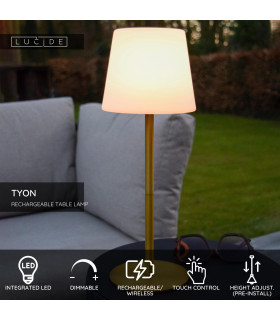 Lucide TYON - Rechargeable Table lamp Indoor/Outdoor - Ø 15 cm - LED Dim. - 1x2W 2700K - IP65 - Matt Gold / Brass-2