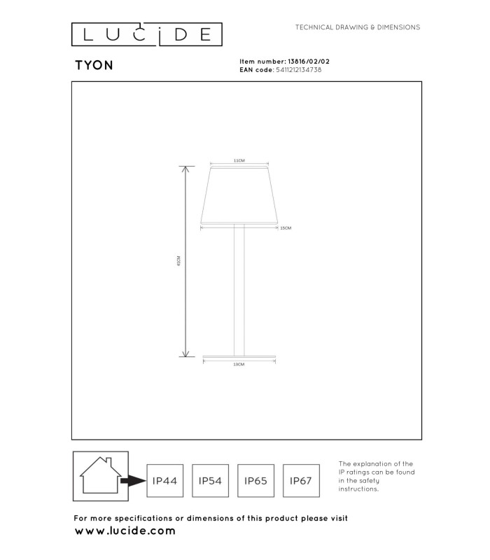 Lucide TYON - Rechargeable Table lamp Indoor/Outdoor - Ø 15 cm - LED Dim. - 1x2W 2700K - IP65 - Matt Gold / Brass