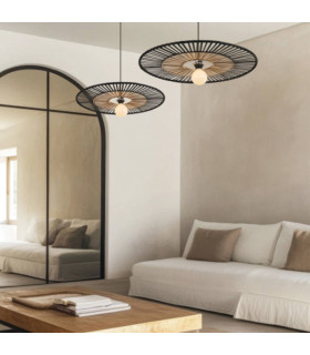 Silikou 60cm Wire Frame Pendant Ceiling Light Black - Natural Bamboo 1xE27-2
