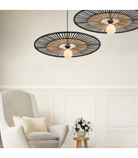 Silikou 40cm Wire Frame Pendant Ceiling Light Black - Natural Bamboo 1xE27-2