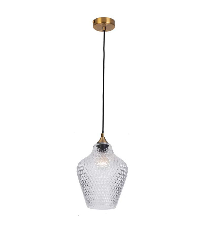 Polis Dome Pendant Ceiling Light Clear Glass - Antique Brass 1xE27-1