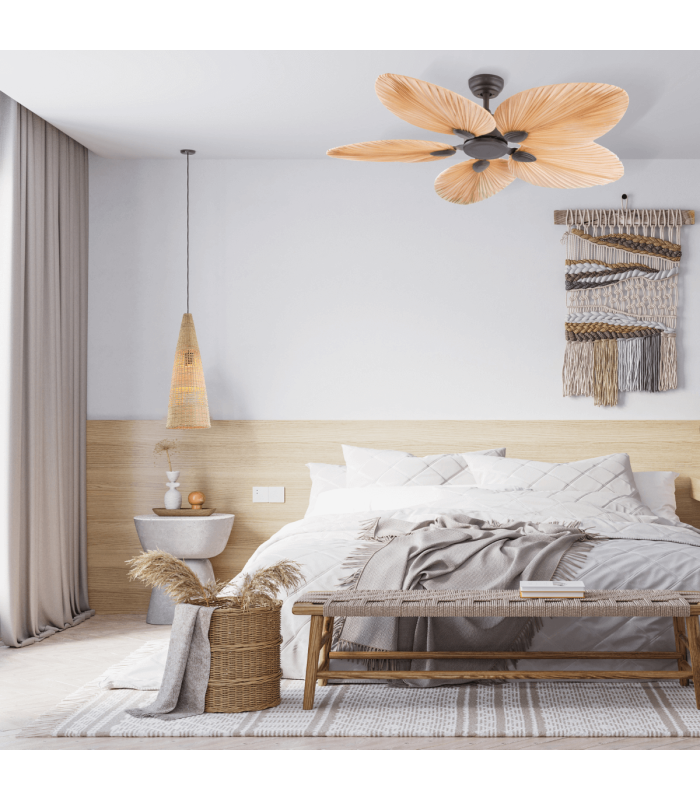 Auralis Ceiling Fan Brown - Natural Palm Leaf Blades-3