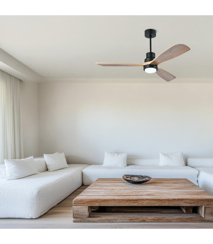 Aurion Ceiling Fan Black Matt - Natural Wood Blades LED 300040006000K-2