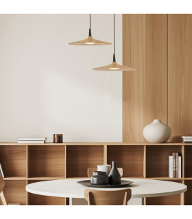 Platres Dome Pendant Ceiling Light Nature Wood - Black Matt LED 3000K-2