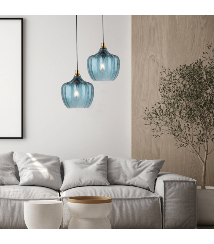 Polis Dome Pendant Ceiling Light Ink Blue - Antique Brass 1xE27-2