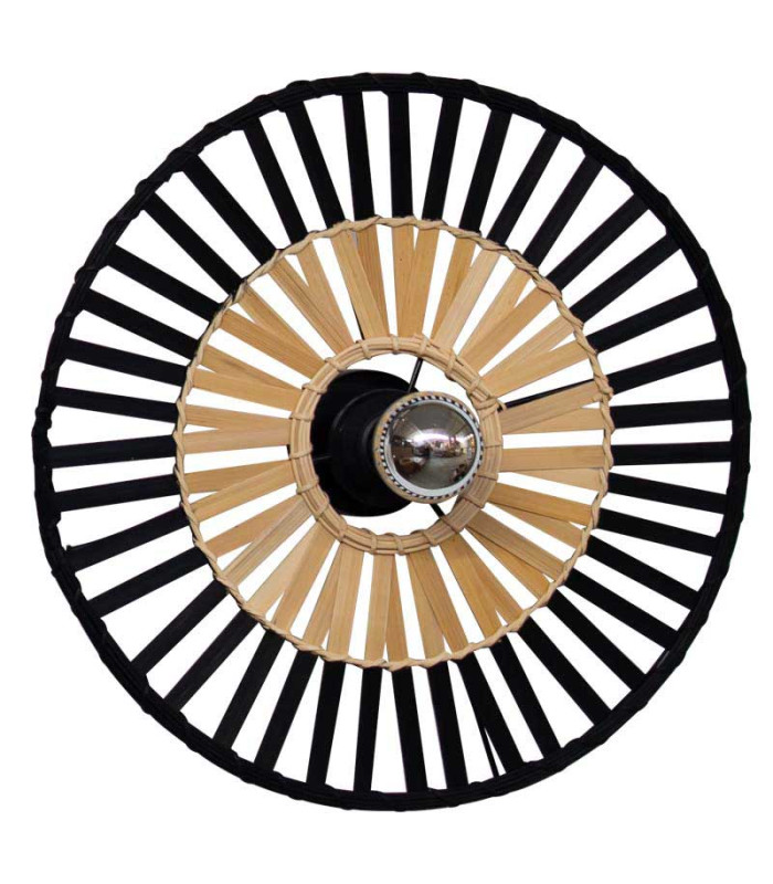 Silikou 40cm Semi Flush Ceiling Light Black - Natural Bamboo 1xE27-1