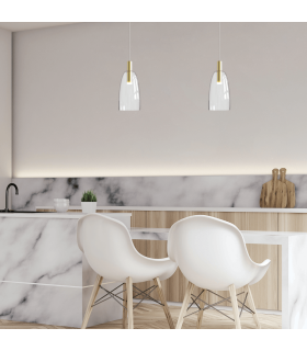 Gazi 35cm Dome Pendant Ceiling Light Gold Matt - Clear Glass LED 3000K-2