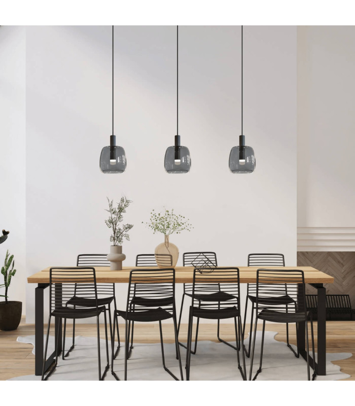 Gazi 22cm Dome Pendant Ceiling Light Black Matt - Smoked Grey LED 3000K-2