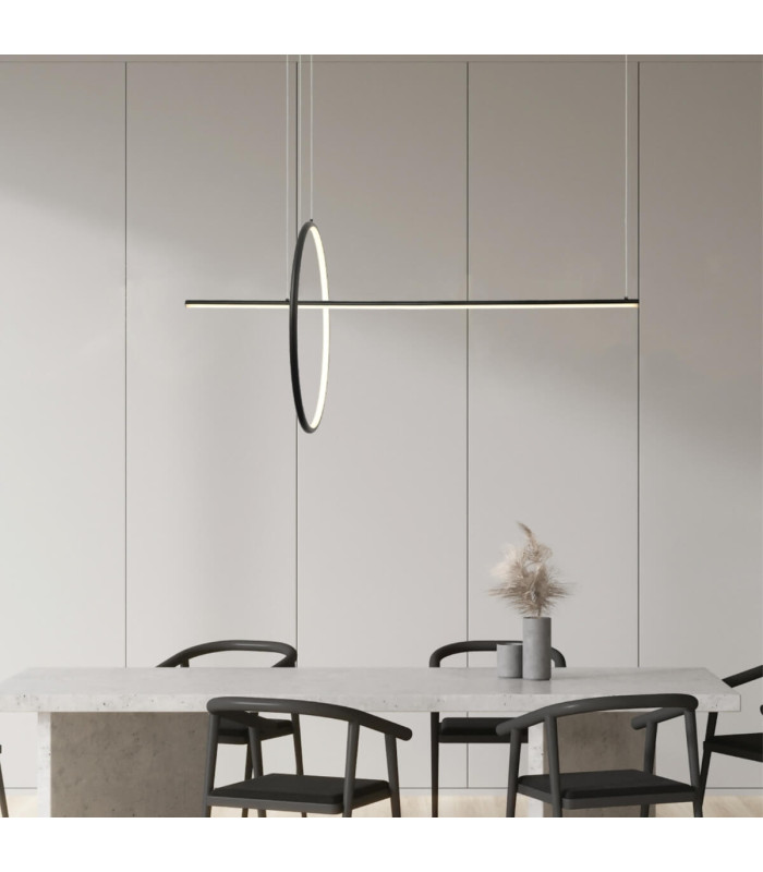 Templos 122cm Bar Pendant Ceiling Light Black Matt LED 3000K Dimmable-2
