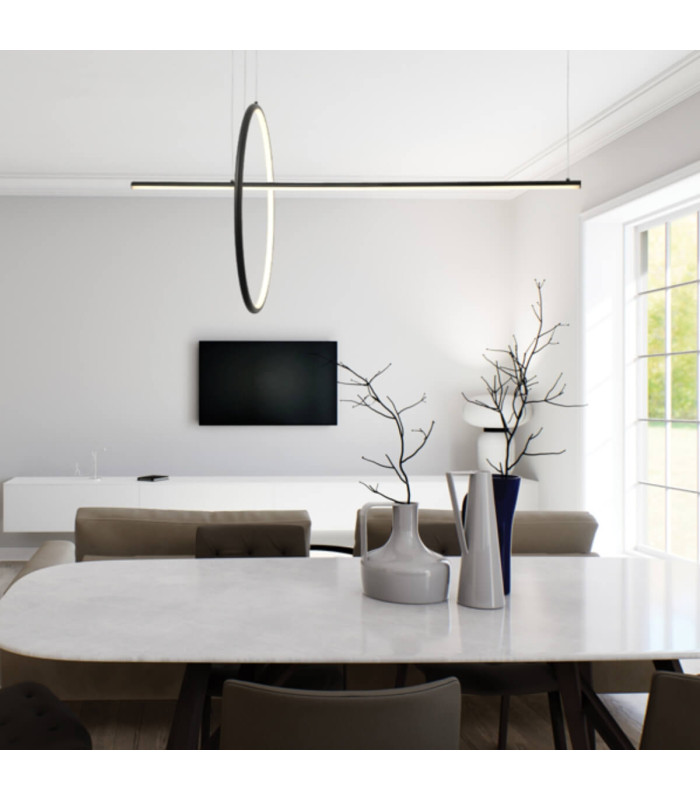 Templos 122cm Bar Pendant Ceiling Light Black Matt LED 3000K Dimmable-3