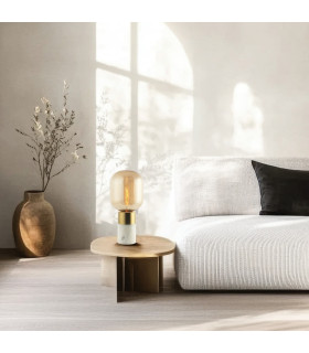 Ymittos Cylindrical Table Lamp White Marble - Champagne - Antique Brass 1xE27-2