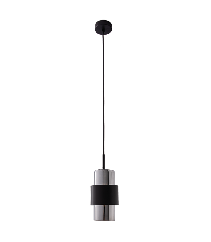Slimline Slim Pendant Ceiling Light Black Matt - Chrome Glass 1xE27 - Driver Not Included-1