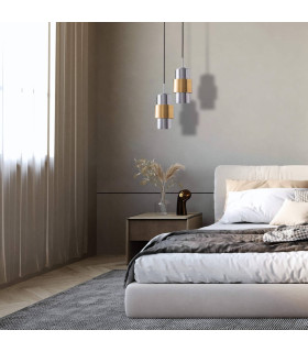 Slimline Slim Pendant Ceiling Light Gold Matt - Chrome Glass 1xE27 - Driver Not Included-2