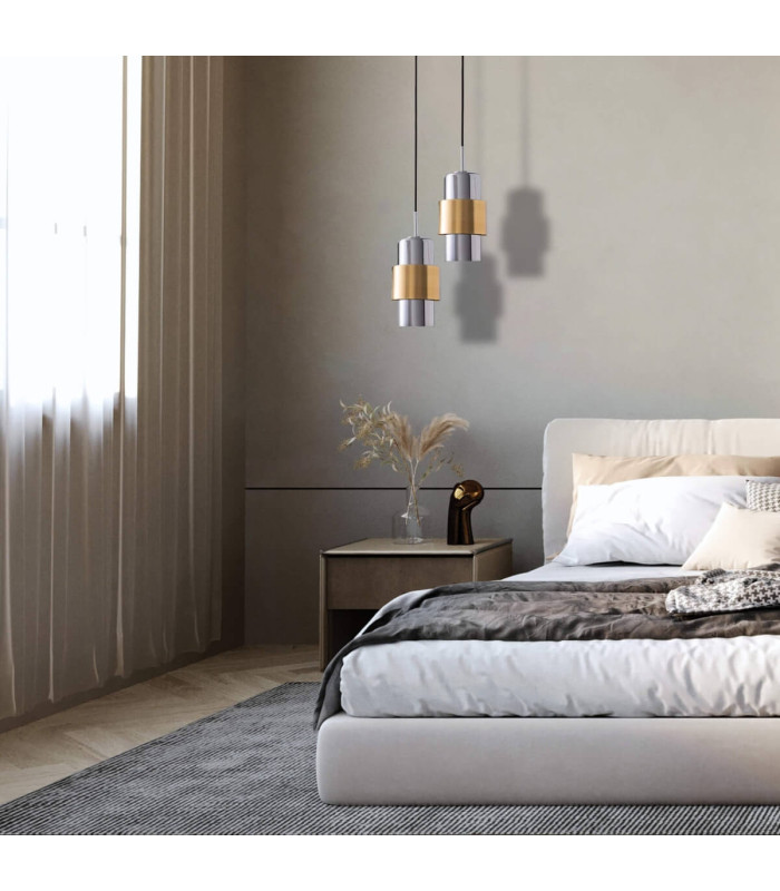 Slimline Slim Pendant Ceiling Light Gold Matt - Chrome Glass 1xE27 - Driver Not Included-2