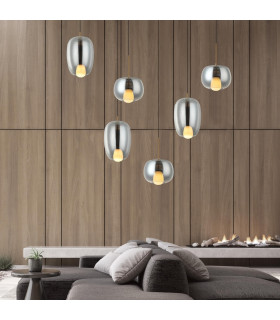 Oresta Dome Pendant Ceiling Light Smoked Glass - Gold Matt 1xG9 LED - Driver Not Included-2