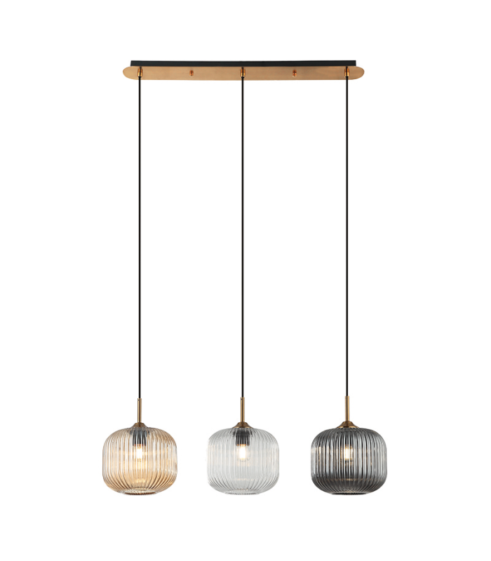 Gournes Bar Pendant Ceiling Light Clear. Smoked. Champagne Glass Antique Brass 3xE27-1
