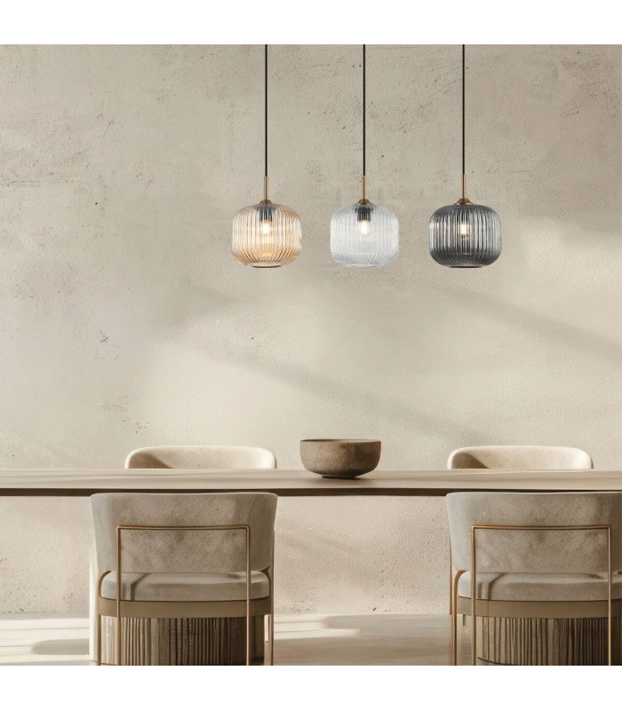 Gournes Bar Pendant Ceiling Light Clear. Smoked. Champagne Glass Antique Brass 3xE27-2
