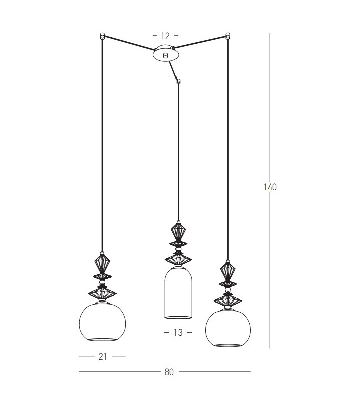 Theros Cluster Pendant Ceiling Light Sandy Black - Antique Brass 3xE27-3