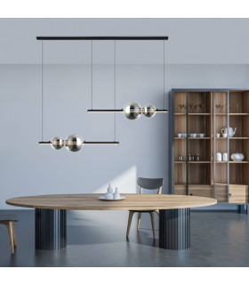 Kastoria Bar Pendant Ceiling Light Black Matt - Smoked Glass LED 3000K Dimmable-2