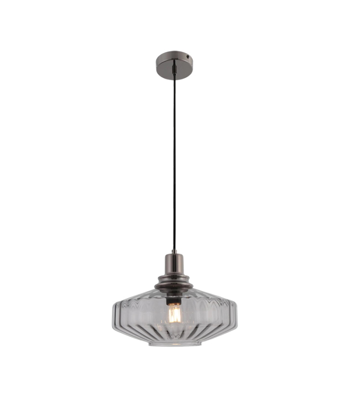 Lysion Dome Pendant Ceiling Light Anodised Dark Grey-Smoked Glass 1ΧΕ27-1