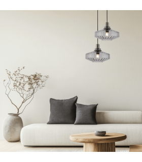 Lysion Dome Pendant Ceiling Light Anodised Dark Grey-Smoked Glass 1ΧΕ27-2