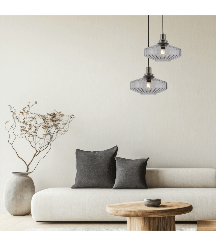 Lysion Dome Pendant Ceiling Light Anodised Dark Grey-Smoked Glass 1ΧΕ27-2