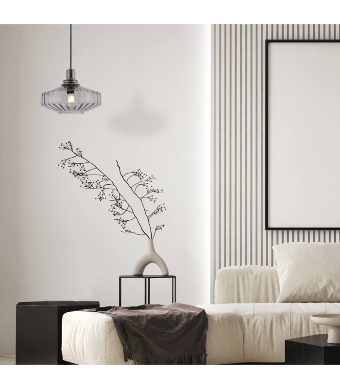 Lysion Dome Pendant Ceiling Light Anodised Dark Grey-Smoked Glass 1ΧΕ27-3