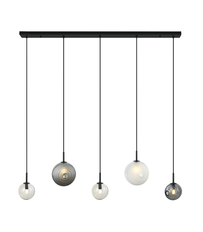 Sylion Bar Pendant Ceiling Light Black Matt -Clear Frost White & Smoked Glass 5xG9 LED-1