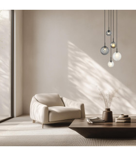 Sylion Cluster Pendant Ceiling Light Black Matt -Clear Frost White & Smoked Glass 5xG9 LED-2