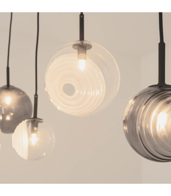 Sylion Bar Pendant Ceiling Light Black Matt -Clear Frost White & Smoked Glass 5xG9 LED-3
