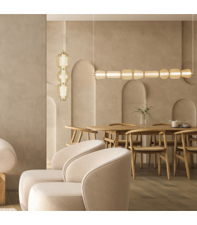 Eluna Slim Pendant Ceiling Light Gold Matt-Champagne Glass LED 3000K-2