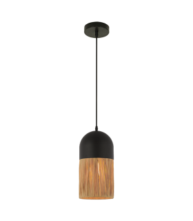 Patras Slim Pendant Ceiling Light Black Matt-Natural 1ΧΕ27-1