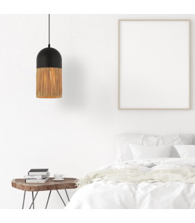 Patras Slim Pendant Ceiling Light Black Matt-Natural 1ΧΕ27-2