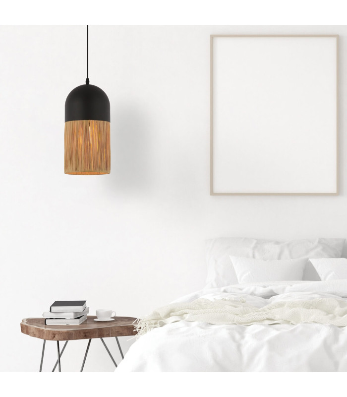 Patras Slim Pendant Ceiling Light Black Matt-Natural 1ΧΕ27-2