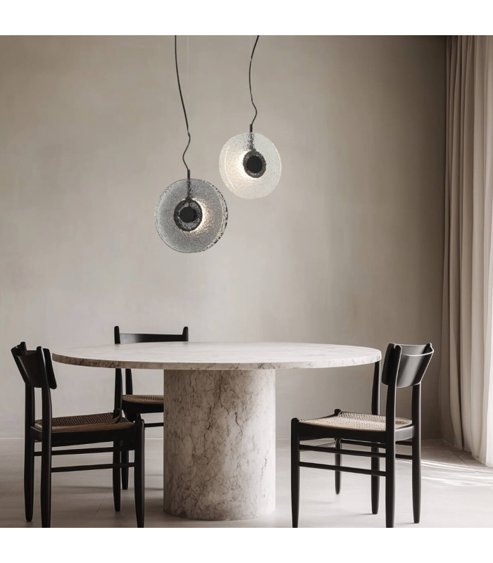 Halo 28cm Pendant Ceiling Light Black Matt -Clear Glass LED 3000K-2