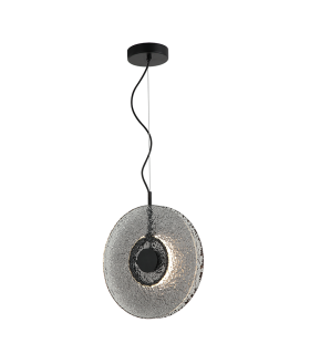 Halo 35cm Pendant Ceiling Light Black Matt -Smoked Glass LED 3000K-1