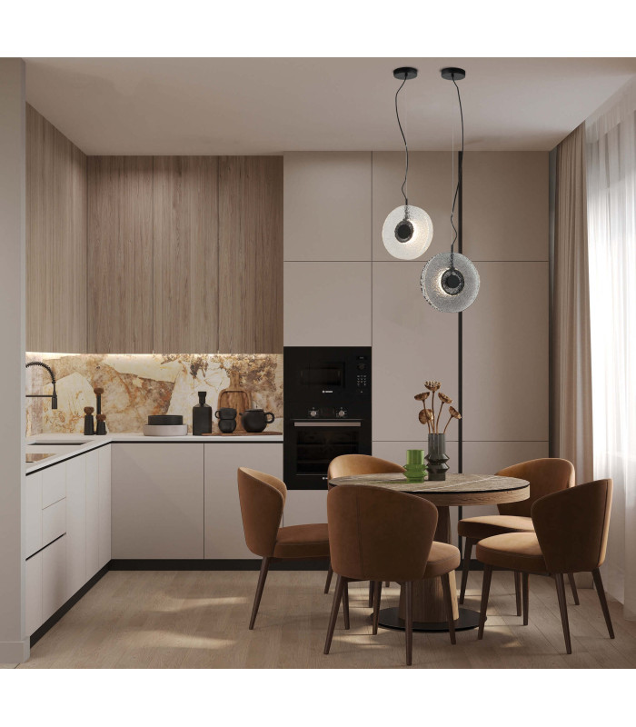 Halo 28cm Pendant Ceiling Light Black Matt -Clear Glass LED 3000K-3