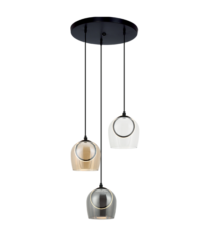 Halo Cluster Pendant Ceiling Light Black Matt -Smoked-Clear Glass LED 3000K-1