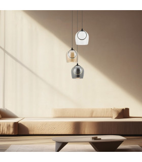 Halo Cluster Pendant Ceiling Light Black Matt -Smoked-Clear Glass LED 3000K-2