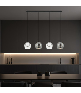 Halo Bar Pendant Ceiling Light Black Matt -Smoked-Champagne-Clear Glass LED 3000K-2