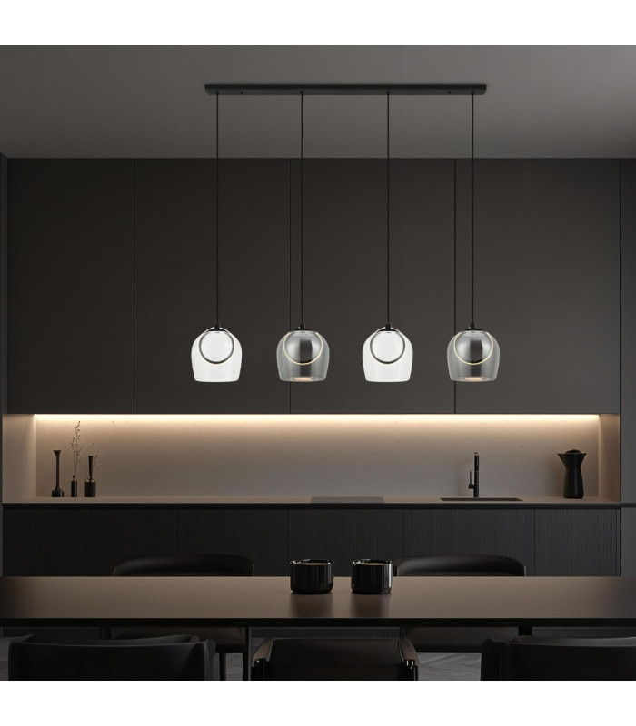 Halo Bar Pendant Ceiling Light Black Matt -Smoked-Champagne-Clear Glass LED 3000K-2