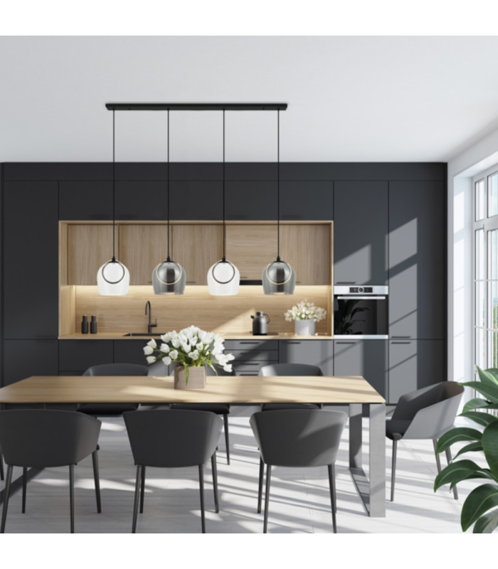 Halo Bar Pendant Ceiling Light Black Matt -Smoked-Champagne-Clear Glass LED 3000K-3
