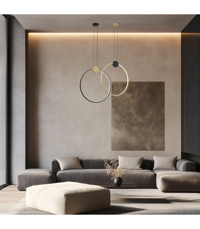 Viora 60cm Pendant Ceiling Light Black Matt-Gold Matt Ring LED 3000K Dimmable-2