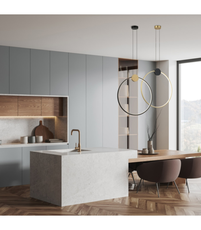 Viora 60cm Pendant Ceiling Light Gold Matt-Black Matt Ring LED 3000K Dimmable-2