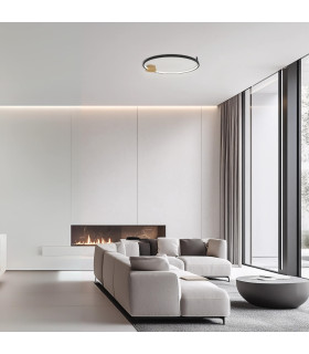 Viora 64cm Integrated Led Semi Flush Ceiling Light Black Matt-Gold Matt Ring LED 3000K Dimmable-2