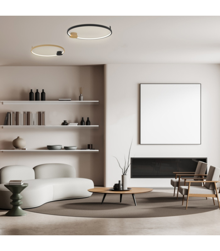 Viora 64cm Integrated Led Semi Flush Ceiling Light Black Matt-Gold Matt Ring LED 3000K Dimmable-3