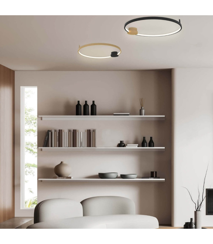 Viora 64cm Integrated Led Semi Flush Ceiling Light Gold Matt-Black Matt Ring LED 3000K Dimmable-2