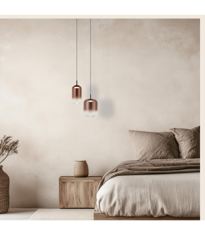 Orvella Dome Pendant Ceiling Light Black Matt-Copper Glass LED 3000K-2