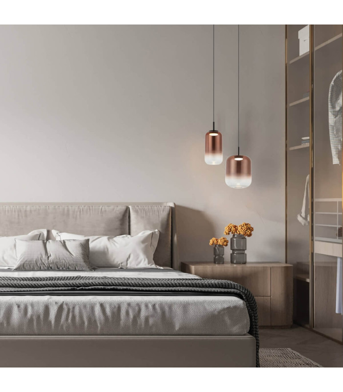 Orvella Dome Pendant Ceiling Light Black Matt-Copper Glass LED 3000K-3