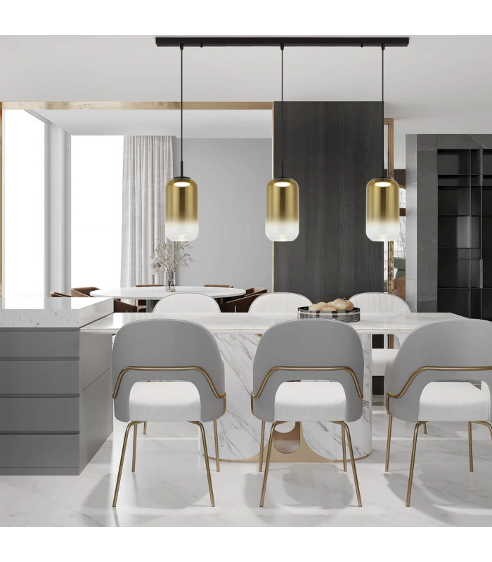 Thrya Bar Pendant Ceiling Light Black Matt-Gold Glass LED 3000K-3